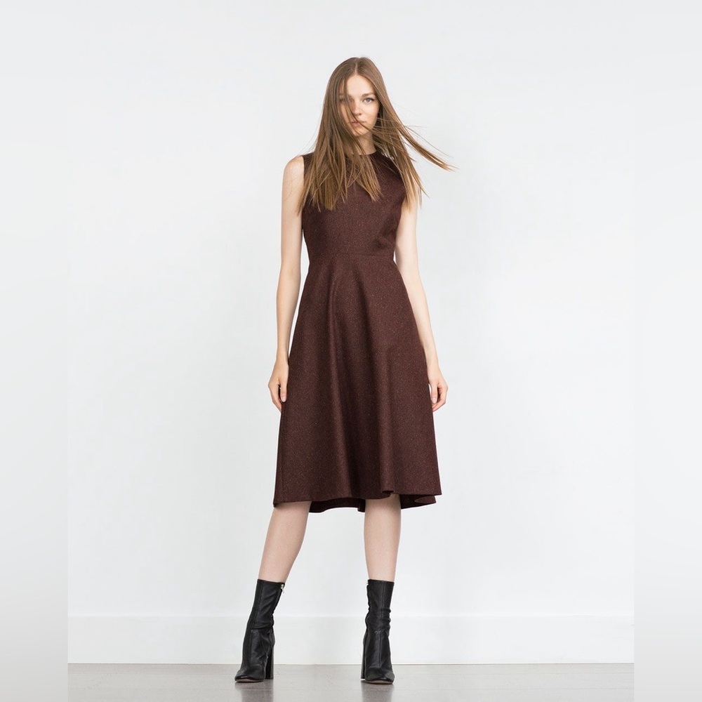 Zara Wool Blend Burgundy Midi Dress Fall